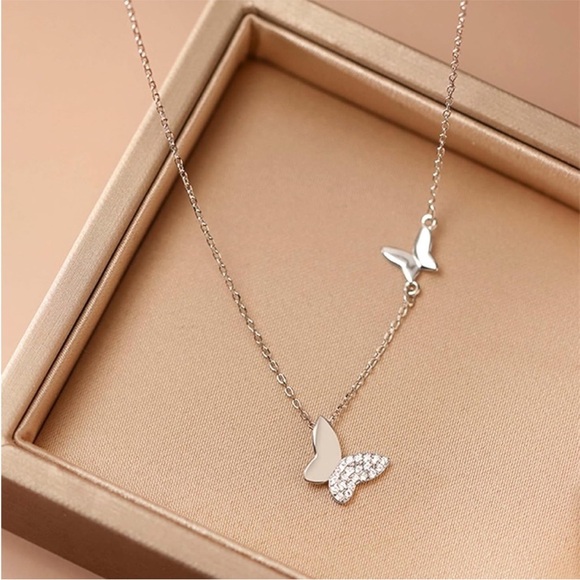 Solid Silver Butterfly Necklace - Picture 2 of 5